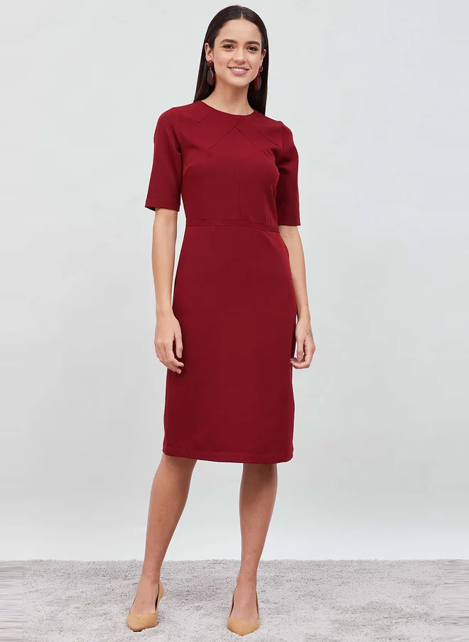 Salt Attire SALT ATTIRE Maroon Round Neck Sheath Dress