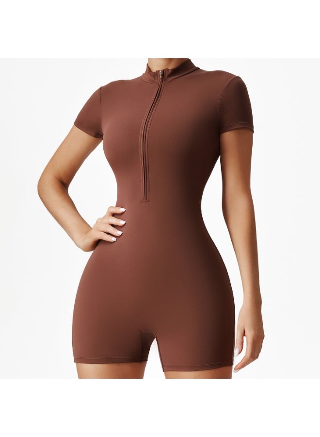 Summer Zipper Jumpsuits Short Sleeve Yoga Bodysuit Women's Yoga Set Gym Tracksuit Push-up Workout Clothes Dance Fitness Bodysuit  - Image 1