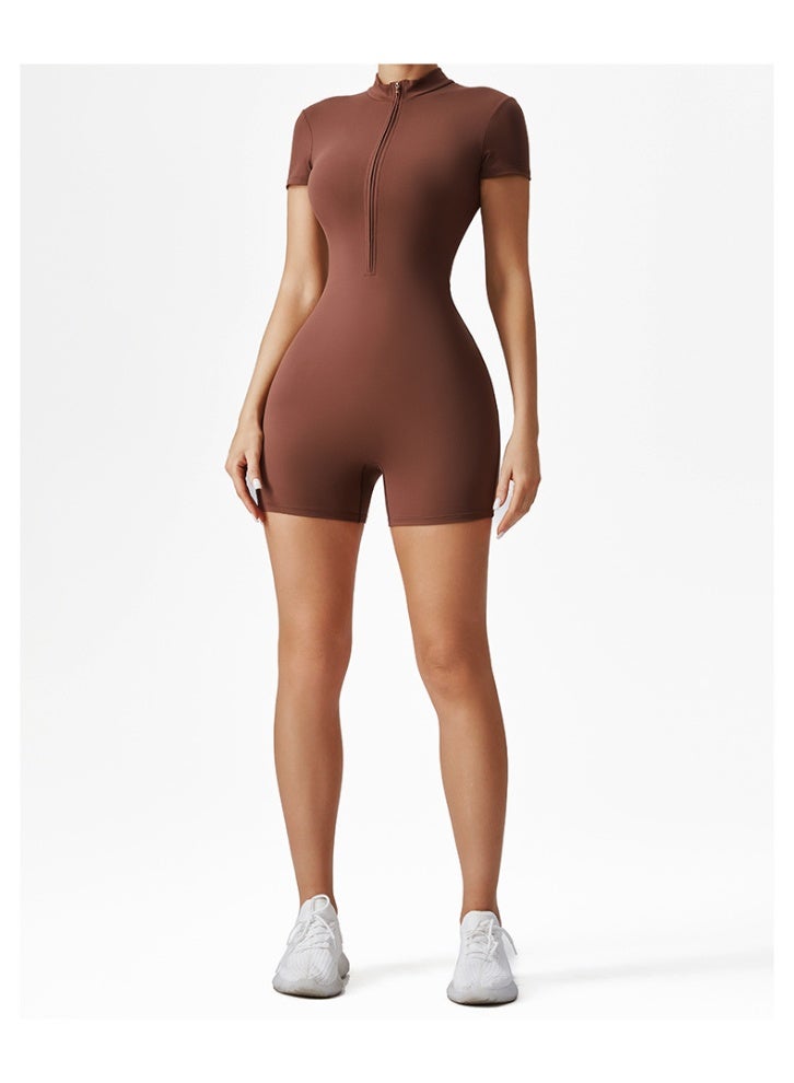 Summer Zipper Jumpsuits Short Sleeve Yoga Bodysuit Women's Yoga Set Gym Tracksuit Push-up Workout Clothes Dance Fitness Bodysuit  - Image 2