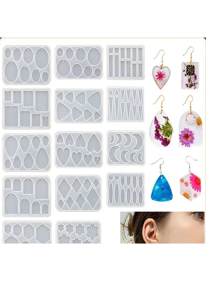 مجموعة قوالب مجوهرات السيليكون DIY مع أنماط هندسية وزهرية على شكل قلب الحب - Image 1