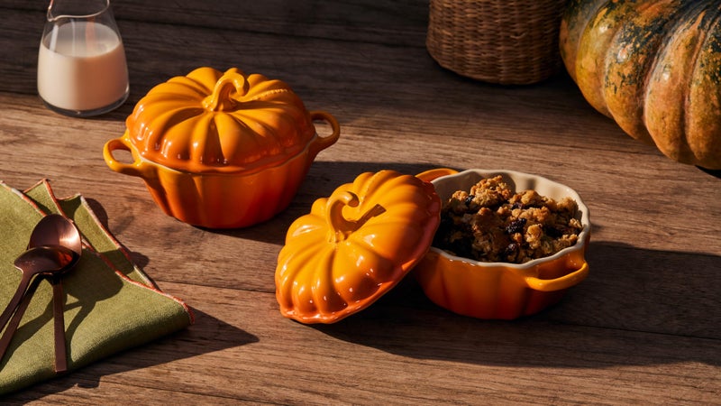 Le Creuset Stoneware Figural Pumpkin Petite Cocotte, 12 oz., Persimmon - Image 3