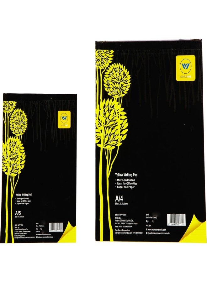 WORLDONE Note it Yellow Pad with Sturdy front & back covers, 70 Gsm Acid-free Paper 100 Ruled Pages, Fancy Attractive printed Cover, Use for writing quick notes, Size A4, Pack of 5 - Image 1