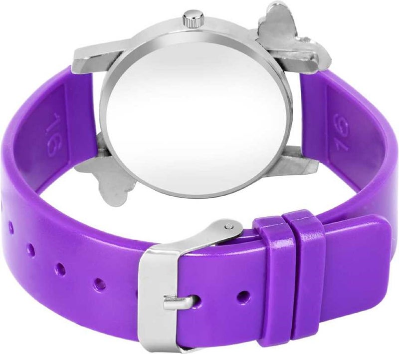 Acnos Polyurethane White Dial Purple Colors Diamond Analog Watch With Heart Bracelet For Girl Best Design Butterfly Combo 2 Pack Of 2, Purple Band - Image 5