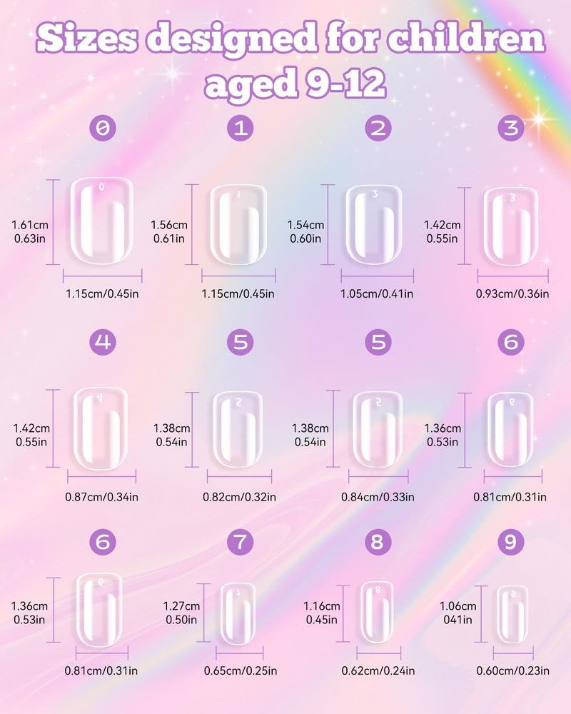krofaue Kids Nail Tips - 240pcs Children Square Clear Press On Nails for Little Girls 10 Sizes Soft Gel Tips Extensions for DIY Decoration (9-12 years old) - Image 3