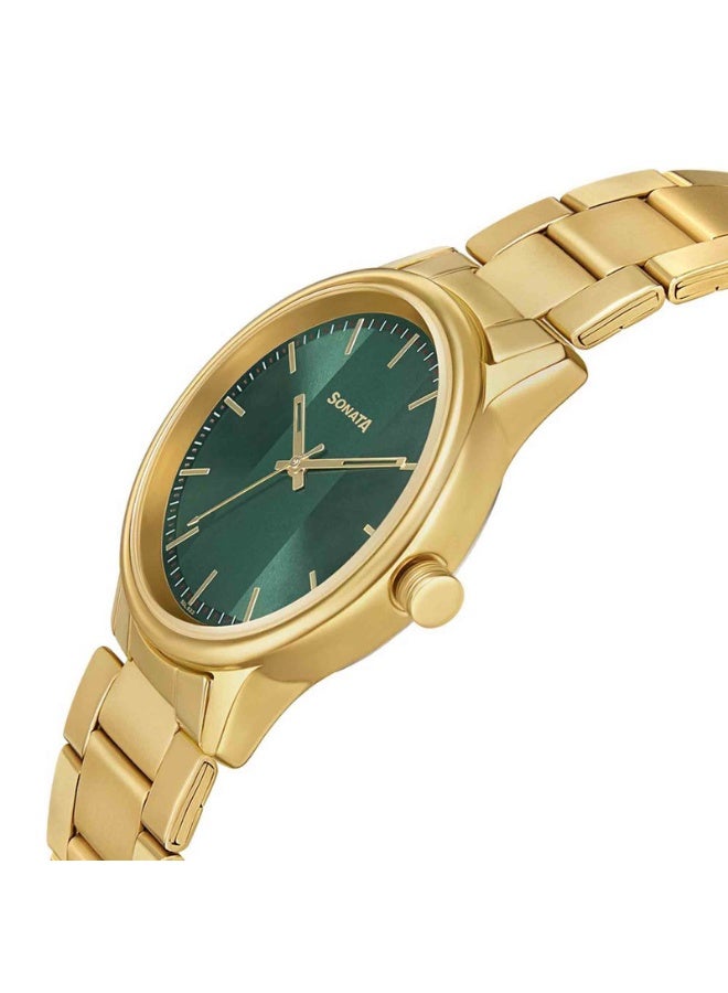 Sonata Utsav 7134YM04 Men’s Watch – Green Dial, Gold-Tone Stainless Steel Strap, Quartz Movement - Image 3