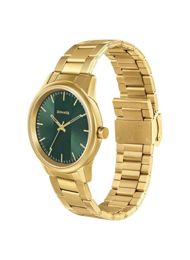 Sonata Utsav 7134YM04 Men’s Watch – Green Dial, Gold-Tone Stainless Steel Strap, Quartz Movement - Image 2