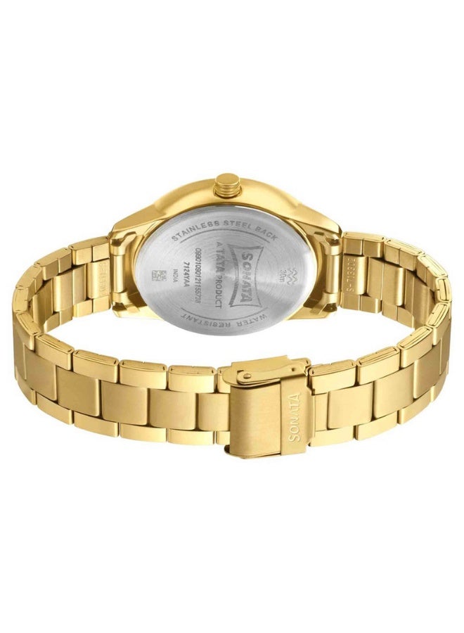 Sonata Utsav 7134YM04 Men’s Watch – Green Dial, Gold-Tone Stainless Steel Strap, Quartz Movement - Image 4