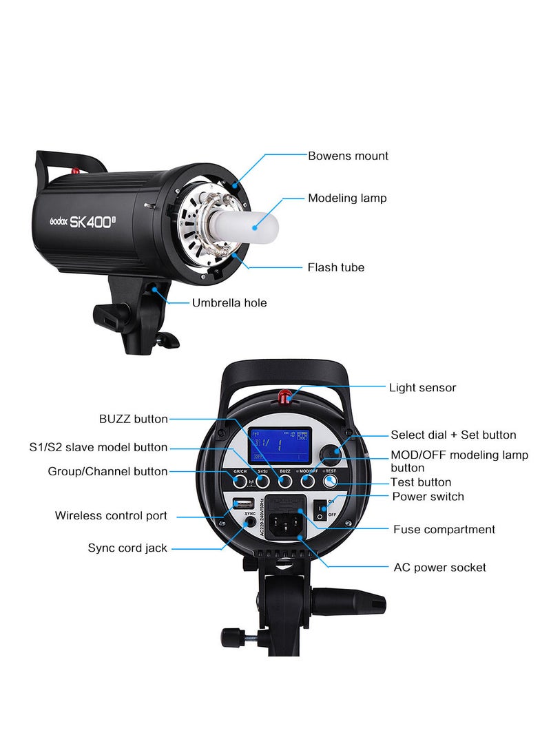 Godox - Professional Compact 400Ws Studio Flash Strobe Light Built-in Godox 2.4G Wireless X System GN65 5600K with 150W Modeling Lamp for E-commerce Product Portrait Lifestyle Photography - Image 1