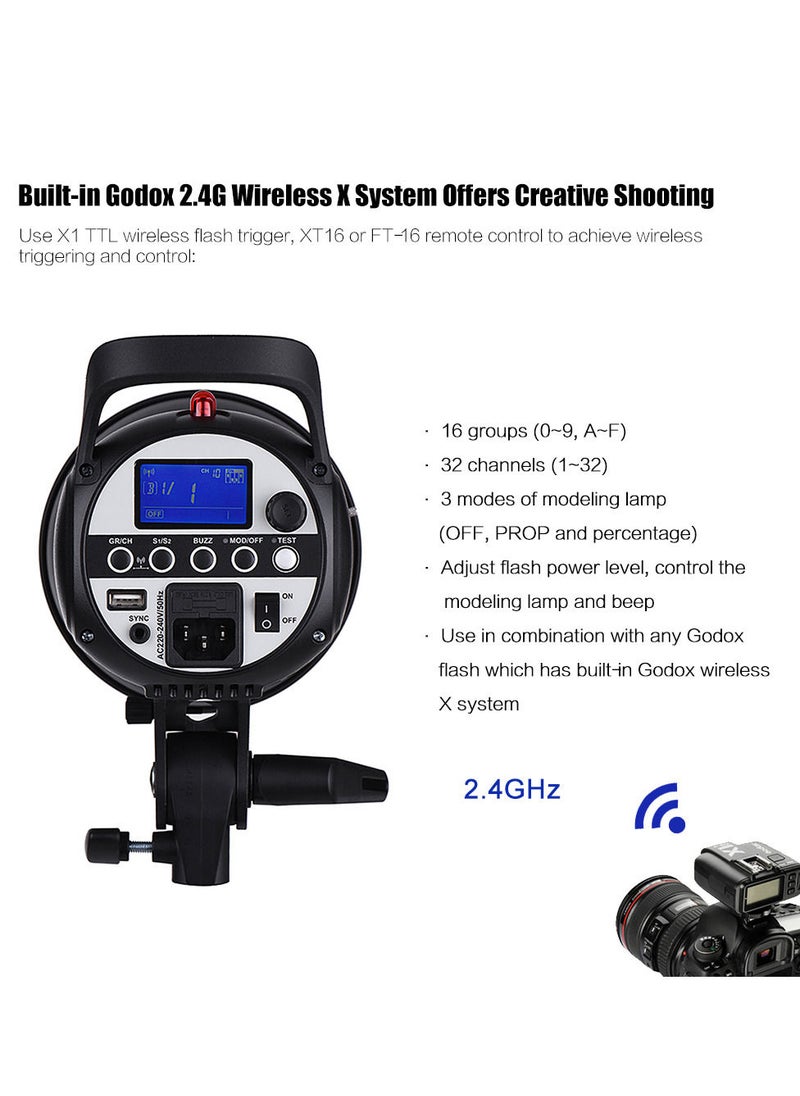 Godox - Professional Compact 400Ws Studio Flash Strobe Light Built-in Godox 2.4G Wireless X System GN65 5600K with 150W Modeling Lamp for E-commerce Product Portrait Lifestyle Photography - Image 1