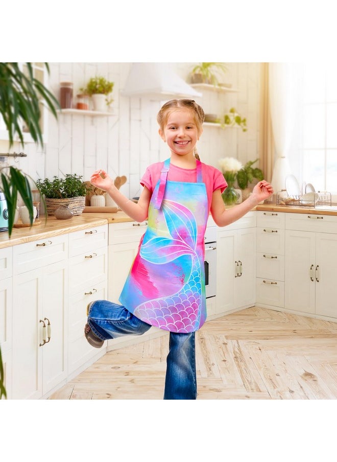 Sylfairy - Aprons For Kids Girls Rainbow Unicorn Apron Children Kitchen Chef Aprons Smock (Mermaid, Small,3-5Years) - Image 1