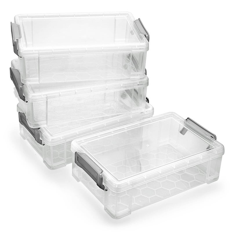BTSKY 4 Pack Extra Large Plastic Pencil Box Stackable Translucent Clear Pencil Caase Crayon Box Set Marker Organizer Art Supply Storage Organizer for Gel Pens Pencils Erasers Tape Markers etcGrey - Image 2