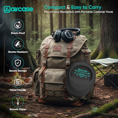 AirCase EVA Hard Shell Headphone Carrying Case for Over-Ear Headphones | Shockproof, Water-Repellent, Anti-Pressure Travel Protective Pouch with Carabiner Hook – Universal Fit (Black) - Image 5