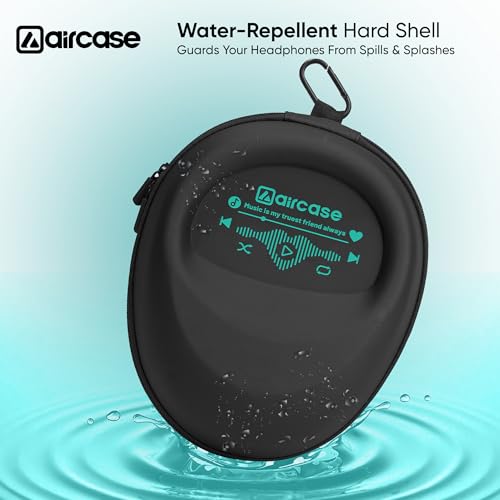 AirCase EVA Hard Shell Headphone Carrying Case for Over-Ear Headphones | Shockproof, Water-Repellent, Anti-Pressure Travel Protective Pouch with Carabiner Hook – Universal Fit (Black) - Image 4