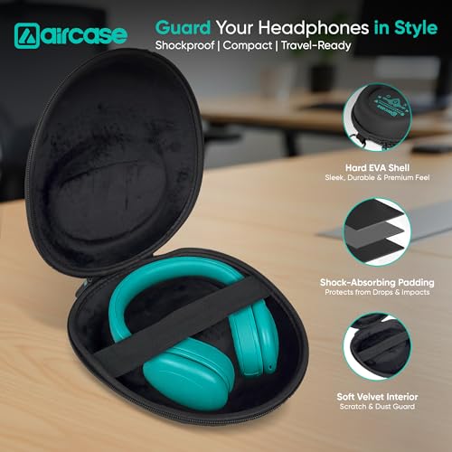 AirCase EVA Hard Shell Headphone Carrying Case for Over-Ear Headphones | Shockproof, Water-Repellent, Anti-Pressure Travel Protective Pouch with Carabiner Hook – Universal Fit (Black) - Image 3