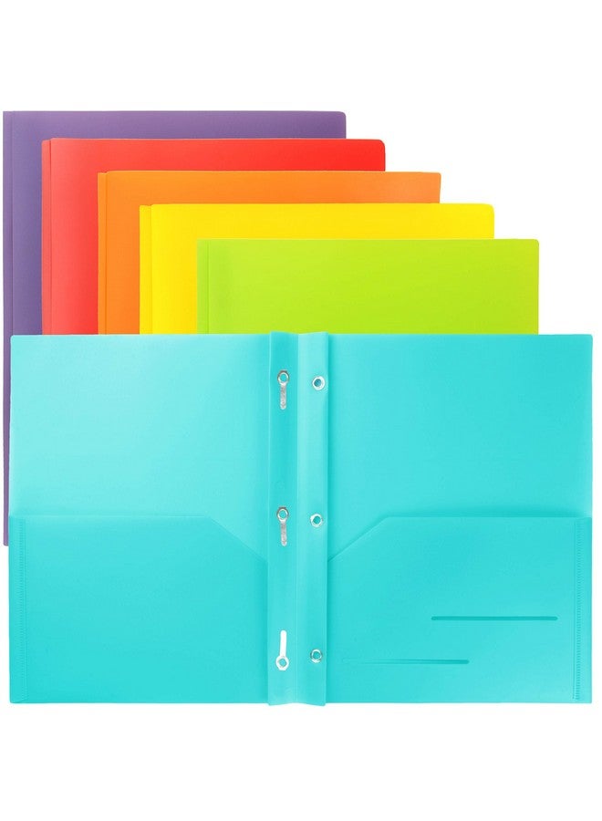 Youngever 6 Pack Heavy Duty Plastic Two Pocket Folders With 3 Prongs, Metal Prongs Fastener, Heavy Duty Plastic 2 Pocket Folder, In 6 Colors - Image 1