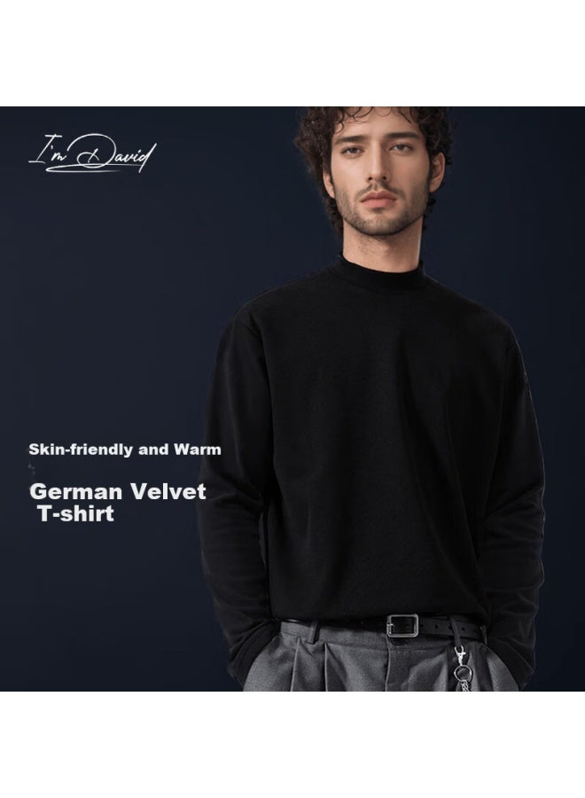 I'm David Men's Half Turtleneck Long Sleeve Thermal T-shirt Autumn Winter Warm Innerwear German Velvet Base Shirt Dark Gray 4XL