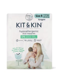 Kit & Kin KIT & KIN Eco Friendly Premium UK Baby Diapers Size 4 (9-14kgs) | Pack of 10 Flash Dry Disposable Diapers, Leak Protection Hypoallergenic Diaper Size for Skin Protection Vegan Baby Diapers 
