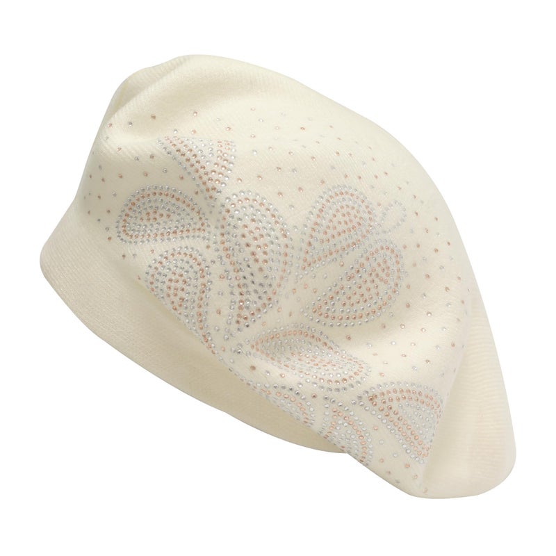 ZLYC Womens French Beret Hat Reversible Knitted Thickened Warm Cap for Ladies Girls (Paisley White) - Image 1