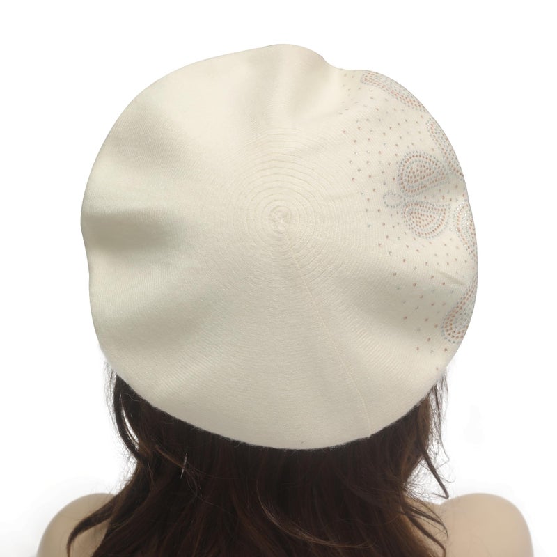 ZLYC Womens French Beret Hat Reversible Knitted Thickened Warm Cap for Ladies Girls (Paisley White) - Image 3