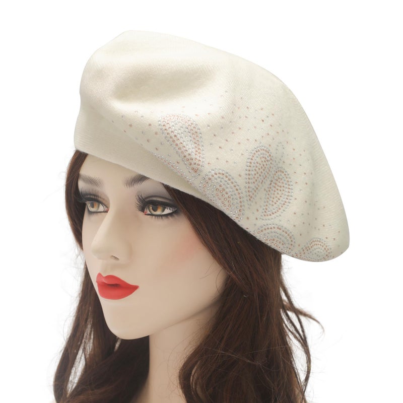ZLYC Womens French Beret Hat Reversible Knitted Thickened Warm Cap for Ladies Girls (Paisley White) - Image 2