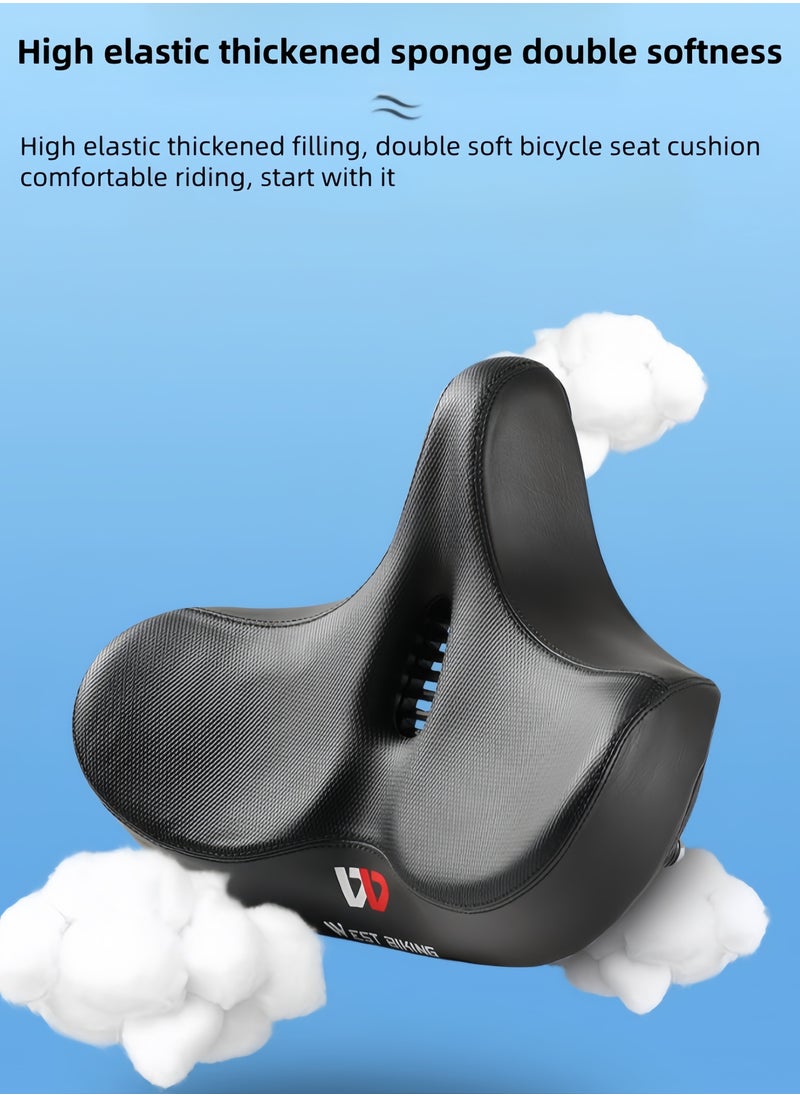 WEST BIKING - New Bicycle Saddle with Tail Cushion Saddle Extra Wide Bike Seat for Men & Women Comfort, Oversized Bicycle Seat Cushion, Comfortable Wing Padded, Stationary Exercise Bike, City Bike, Ebike with Tail Light -Black - Image 1