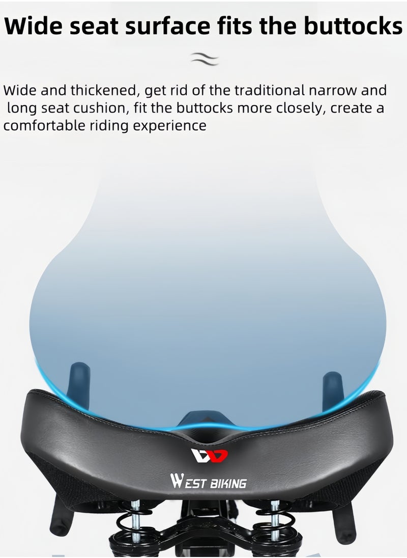WEST BIKING - New Bicycle Saddle with Tail Cushion Saddle Extra Wide Bike Seat for Men & Women Comfort, Oversized Bicycle Seat Cushion, Comfortable Wing Padded, Stationary Exercise Bike, City Bike, Ebike with Tail Light -Black - Image 1