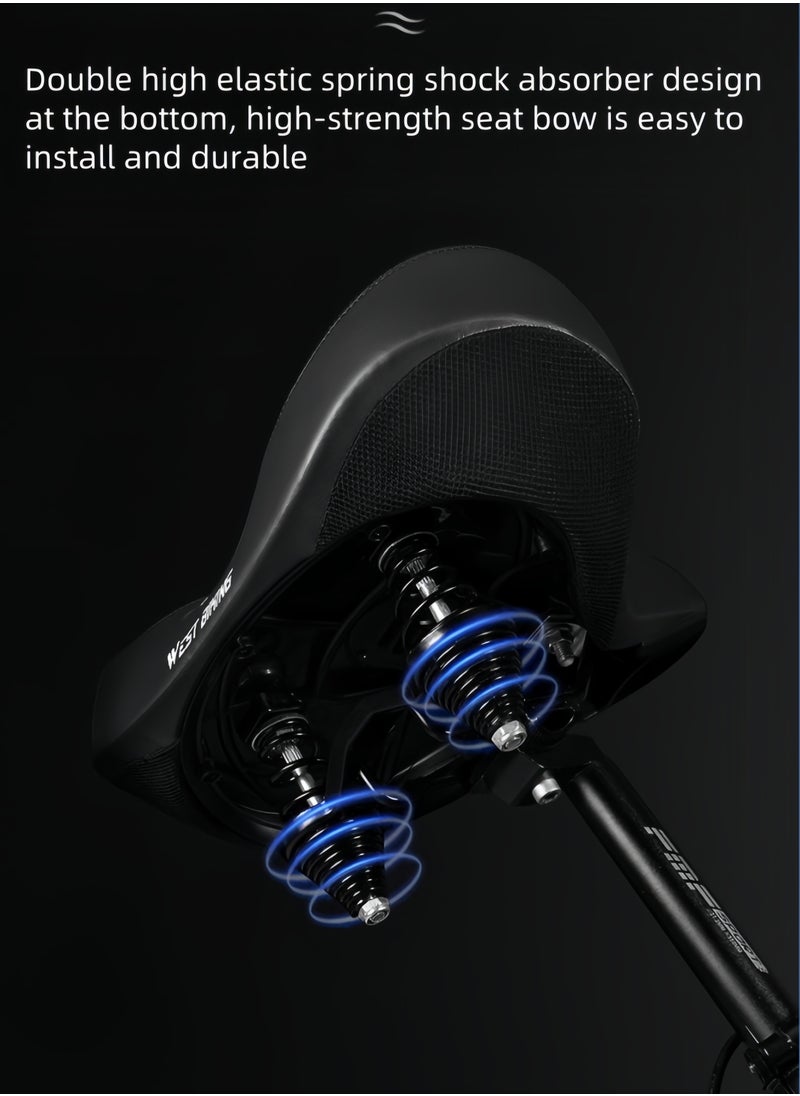 WEST BIKING - New Bicycle Saddle with Tail Cushion Saddle Extra Wide Bike Seat for Men & Women Comfort, Oversized Bicycle Seat Cushion, Comfortable Wing Padded, Stationary Exercise Bike, City Bike, Ebike with Tail Light -Black - Image 1