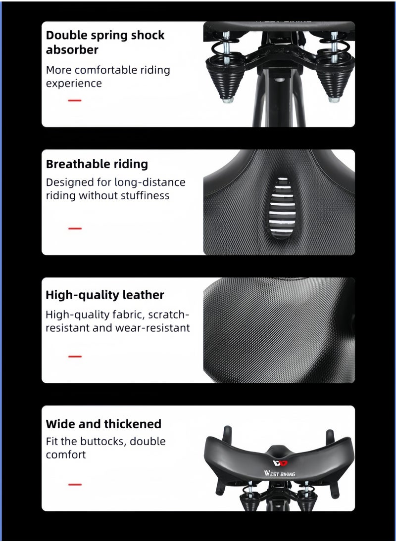 WEST BIKING - New Bicycle Saddle with Tail Cushion Saddle Extra Wide Bike Seat for Men & Women Comfort, Oversized Bicycle Seat Cushion, Comfortable Wing Padded, Stationary Exercise Bike, City Bike, Ebike with Tail Light -Black - Image 1