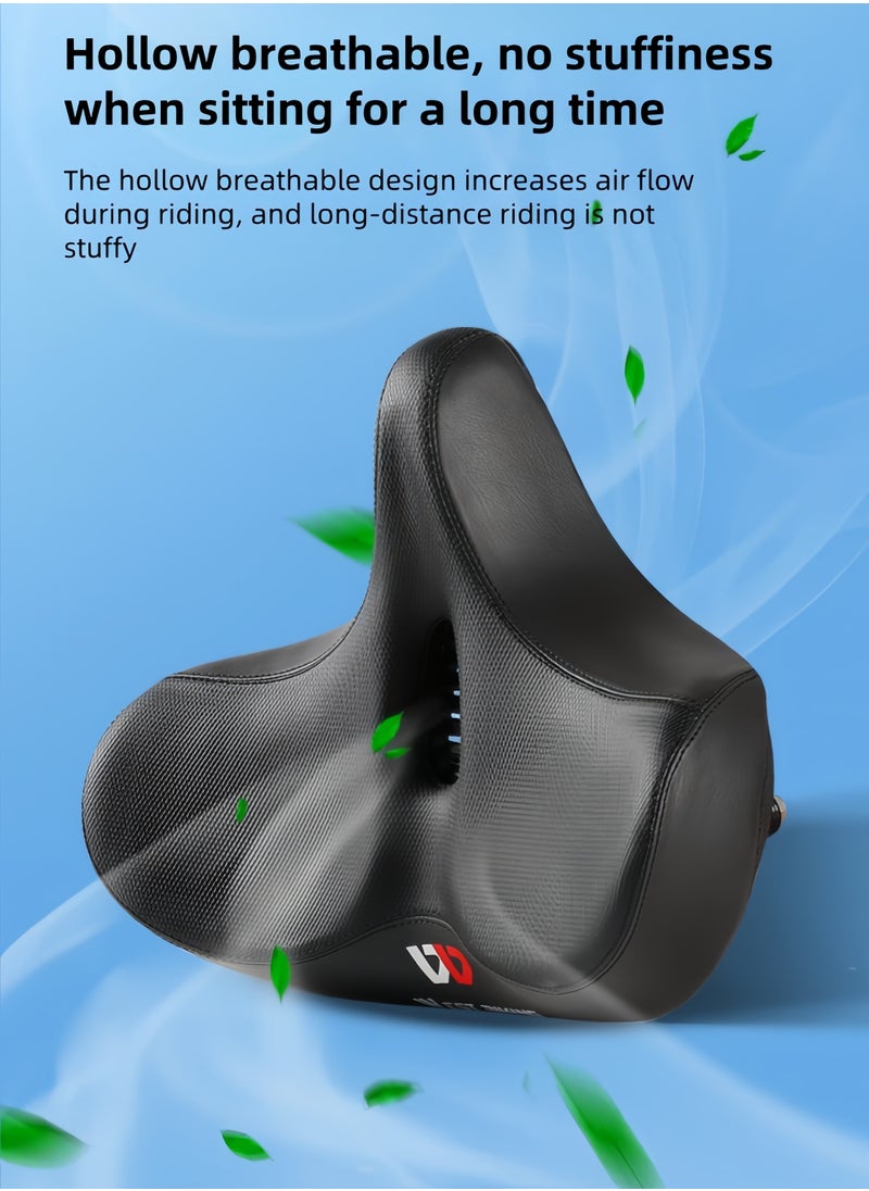 WEST BIKING - New Bicycle Saddle with Tail Cushion Saddle Extra Wide Bike Seat for Men & Women Comfort, Oversized Bicycle Seat Cushion, Comfortable Wing Padded, Stationary Exercise Bike, City Bike, Ebike with Tail Light -Black - Image 1