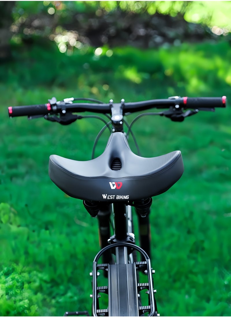WEST BIKING - New Bicycle Saddle with Tail Cushion Saddle Extra Wide Bike Seat for Men & Women Comfort, Oversized Bicycle Seat Cushion, Comfortable Wing Padded, Stationary Exercise Bike, City Bike, Ebike with Tail Light -Black - Image 1