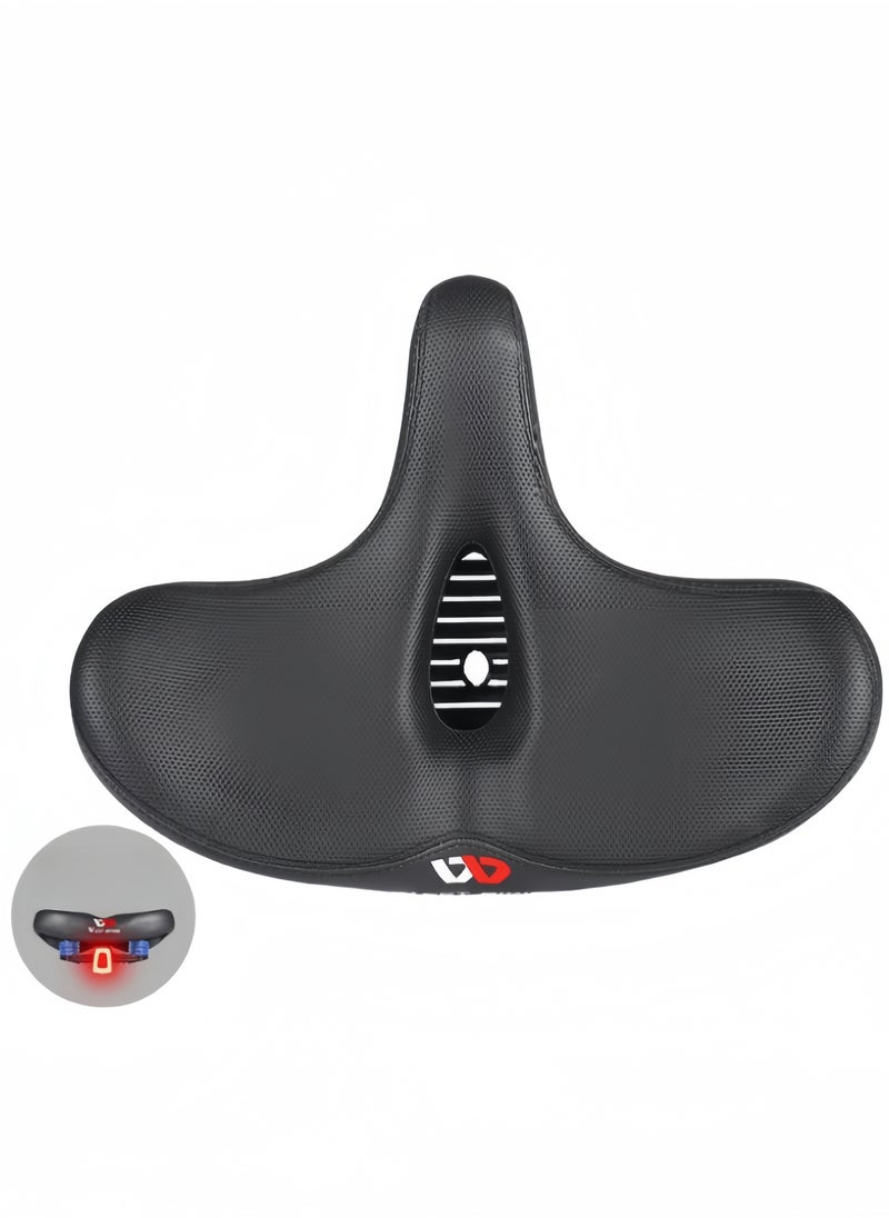 WEST BIKING - New Bicycle Saddle with Tail Cushion Saddle Extra Wide Bike Seat for Men & Women Comfort, Oversized Bicycle Seat Cushion, Comfortable Wing Padded, Stationary Exercise Bike, City Bike, Ebike with Tail Light -Black - Image 1