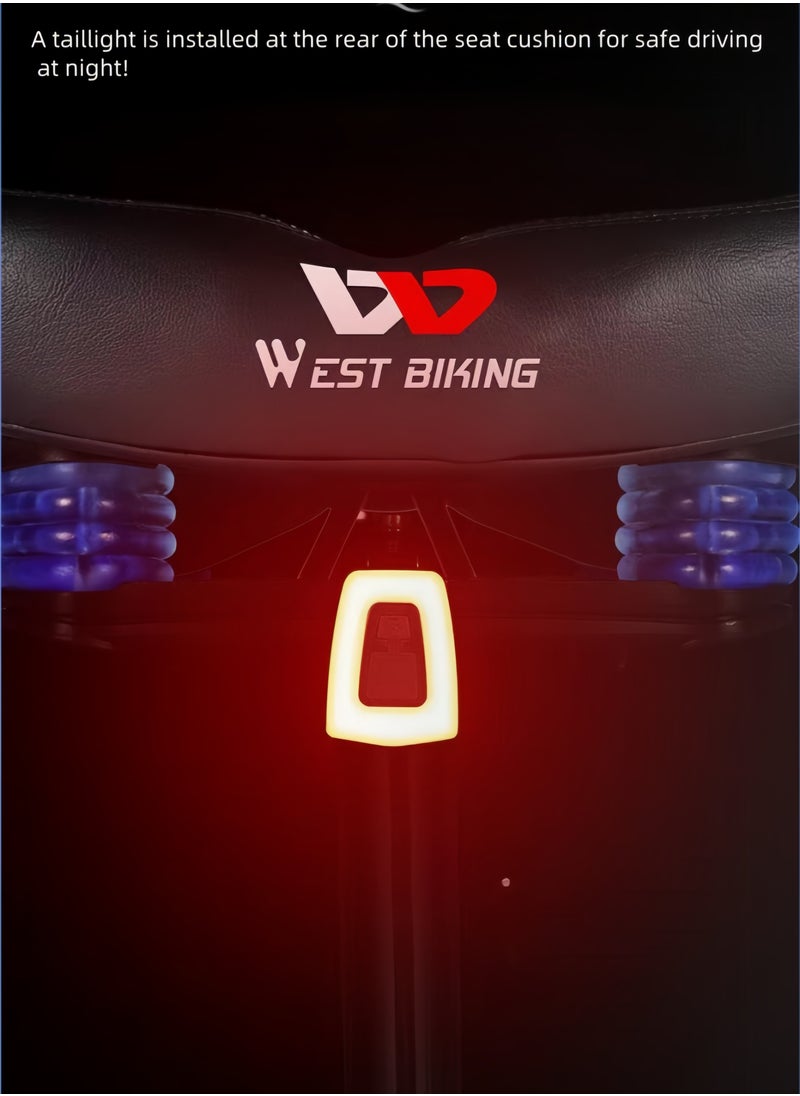 WEST BIKING - New Bicycle Saddle with Tail Cushion Saddle Extra Wide Bike Seat for Men & Women Comfort, Oversized Bicycle Seat Cushion, Comfortable Wing Padded, Stationary Exercise Bike, City Bike, Ebike with Tail Light -Black - Image 1