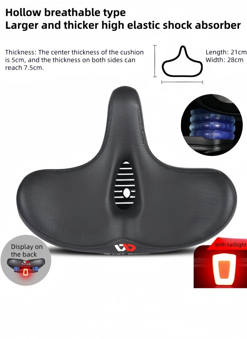 WEST BIKING - New Bicycle Saddle with Tail Cushion Saddle Extra Wide Bike Seat for Men & Women Comfort, Oversized Bicycle Seat Cushion, Comfortable Wing Padded, Stationary Exercise Bike, City Bike, Ebike with Tail Light -Black - Image 1