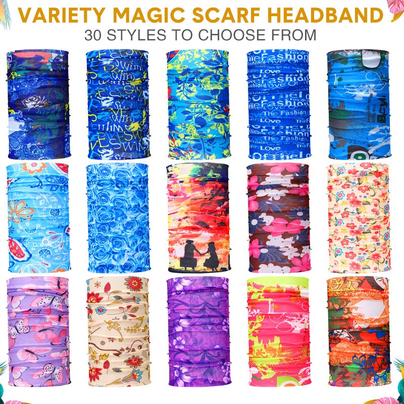 Tarpop 30 Pcs Neck Gaiters Scarf Elastic Wrap Headband Sweat Absorbing Bandana for Women Men Sports Yoga Running(Fresh Style) - Image 4