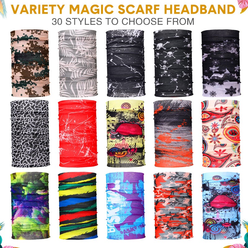Tarpop 30 Pcs Neck Gaiters Scarf Elastic Wrap Headband Sweat Absorbing Bandana for Women Men Sports Yoga Running(Fresh Style) - Image 3