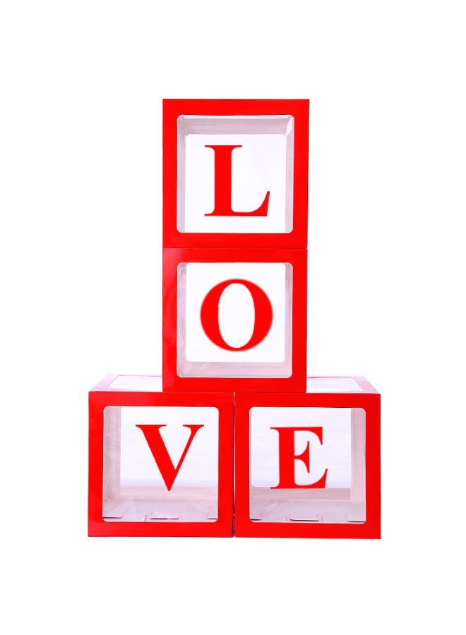 Valentine's Day Boxes Love Box with Letters 4 Clear Boxes with Letters Valentine's Day Party Decorations Valentine's Day Items (Red) Box - Image 1