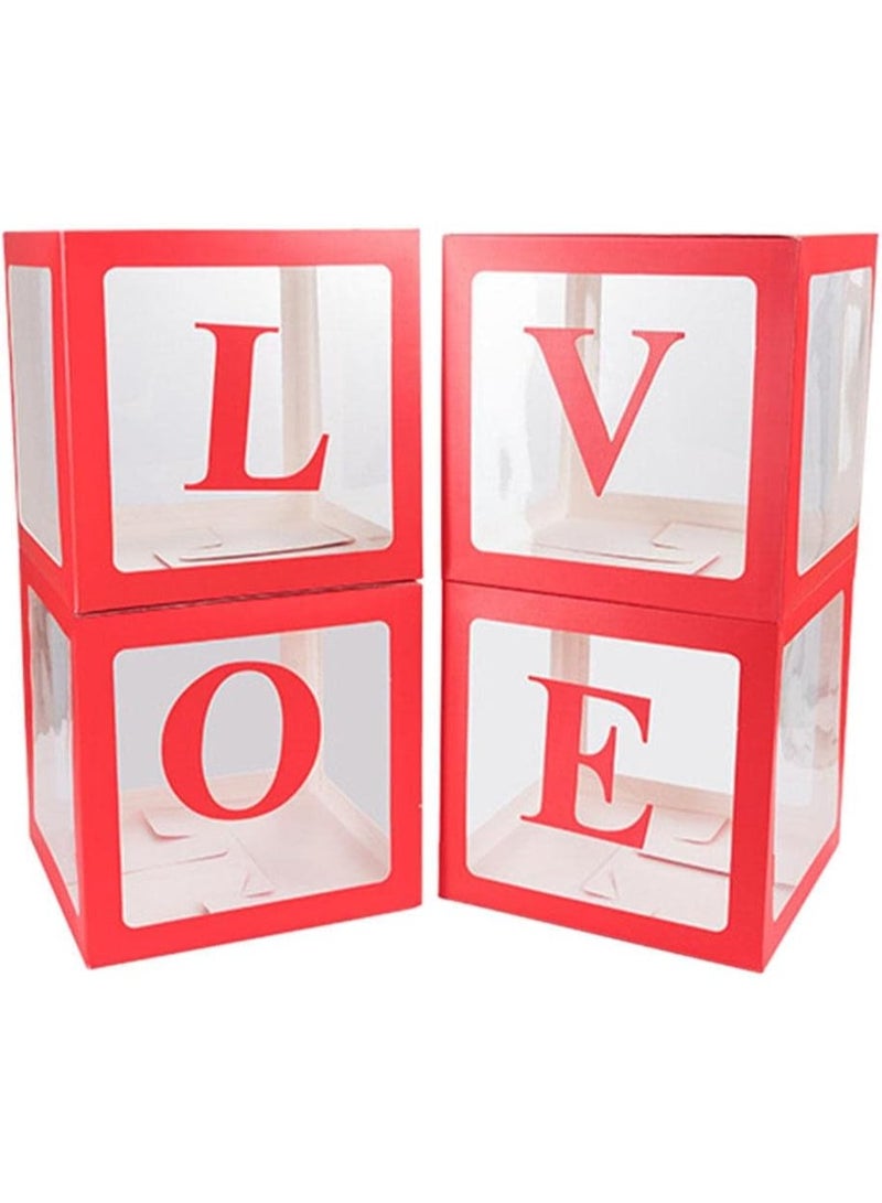 Valentine's Day Boxes Love Box with Letters 4 Clear Boxes with Letters Valentine's Day Party Decorations Valentine's Day Items (Red) Box - Image 3