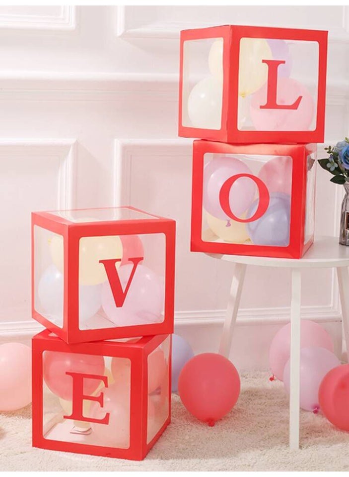 Valentine's Day Boxes Love Box with Letters 4 Clear Boxes with Letters Valentine's Day Party Decorations Valentine's Day Items (Red) Box - Image 4