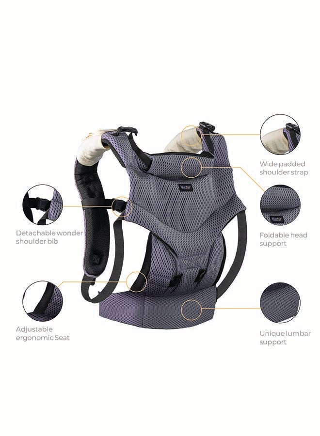 Nurtur Nurtur Willow Deluxe Mesh Infant Baby Carrier – Premium Fabric, Dual-Facing Comfort, Adjustable Cushioned Straps - Anthracite  - Image 2
