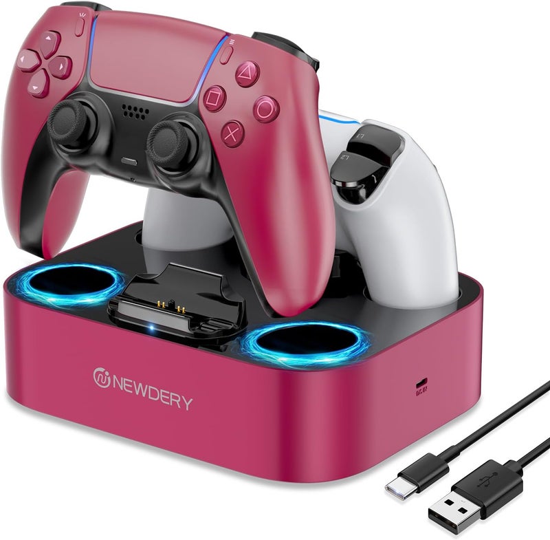 نيودري محطة شحن تحكم PS5 من NEWDERY متوافقة مع تحكم Dualsense Edge، قاعدة شحن سريعة مع كابل - Image 1