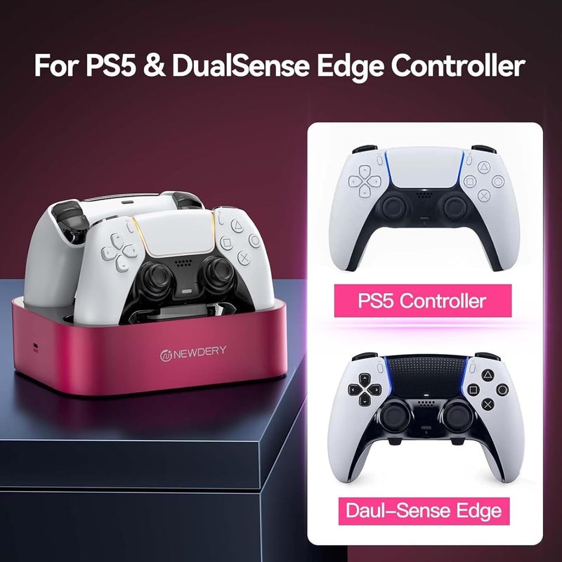 نيودري محطة شحن تحكم PS5 من NEWDERY متوافقة مع تحكم Dualsense Edge، قاعدة شحن سريعة مع كابل - Image 5
