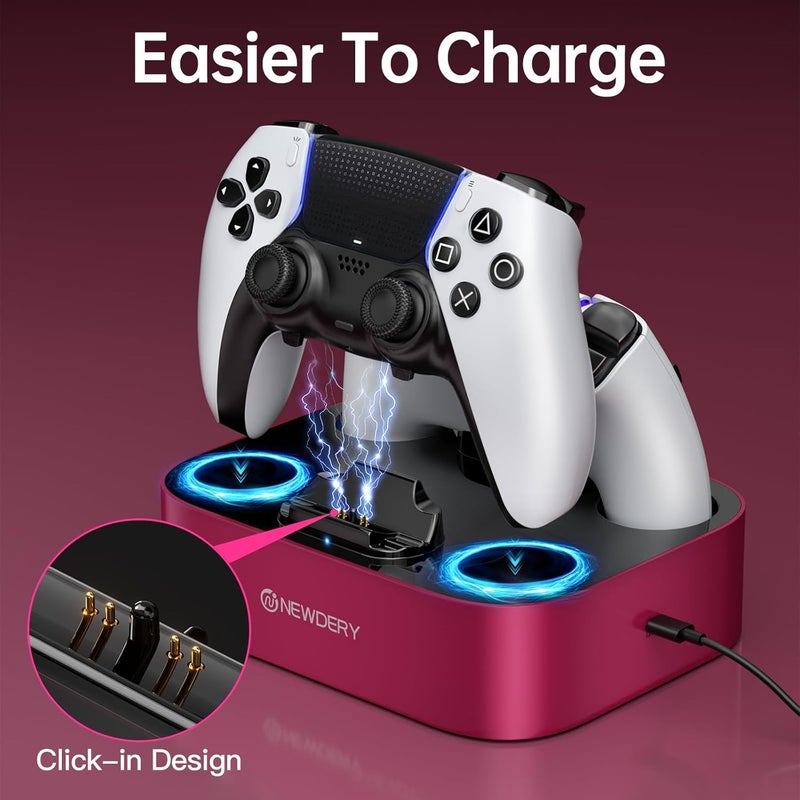 نيودري محطة شحن تحكم PS5 من NEWDERY متوافقة مع تحكم Dualsense Edge، قاعدة شحن سريعة مع كابل - Image 3