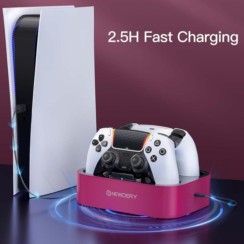 نيودري محطة شحن تحكم PS5 من NEWDERY متوافقة مع تحكم Dualsense Edge، قاعدة شحن سريعة مع كابل - Image 2