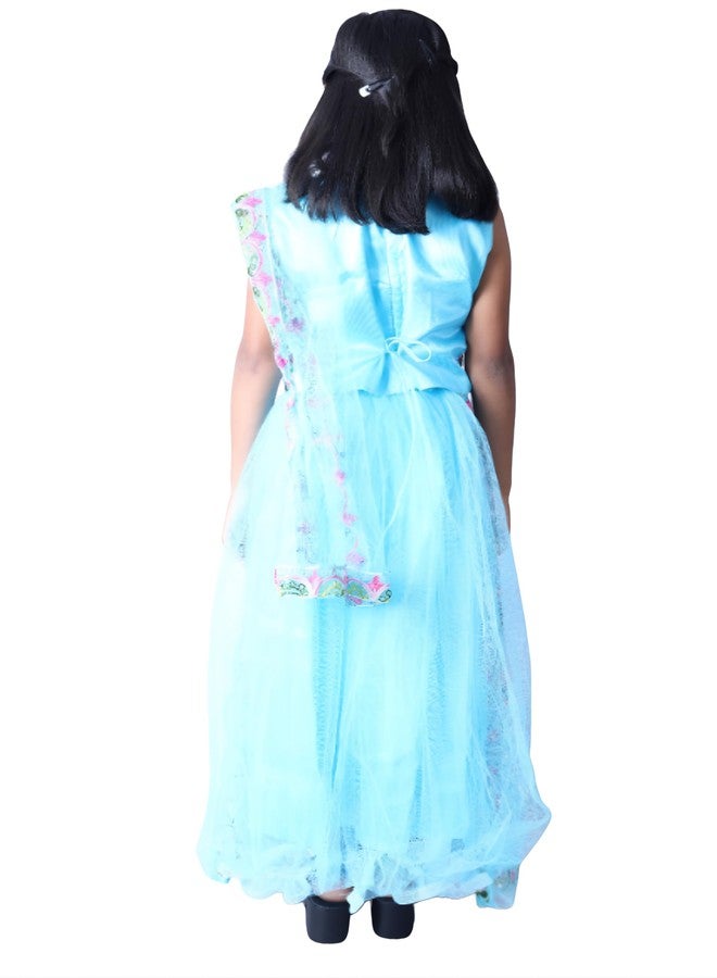 Bhakti Basket Girls Stylish Elegant Look Ankle Length Printed Lehnga Sky Blue Pack of 1 - Image 2