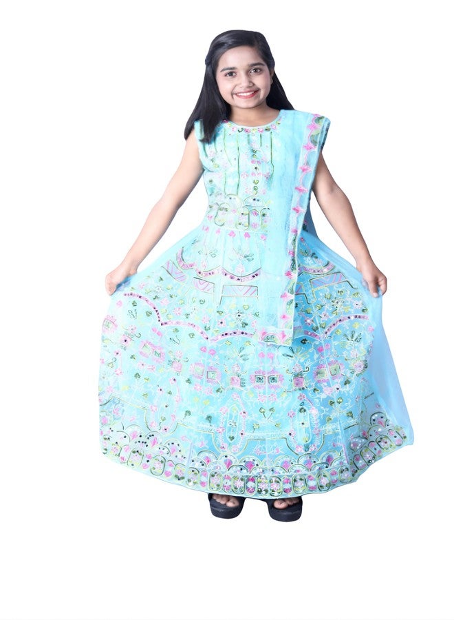 Bhakti Basket Girls Stylish Elegant Look Ankle Length Printed Lehnga Sky Blue Pack of 1 - Image 1