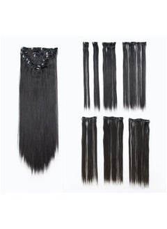 SWACC SWACC Women 22 Inches Straight Full Head 7 Separate Pieces Heat Resistance Synthetic Hair Clip in Hair Extensions (1B-Off Black)  - Image 1