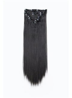 SWACC SWACC Women 22 Inches Straight Full Head 7 Separate Pieces Heat Resistance Synthetic Hair Clip in Hair Extensions (1B-Off Black)  - Image 2