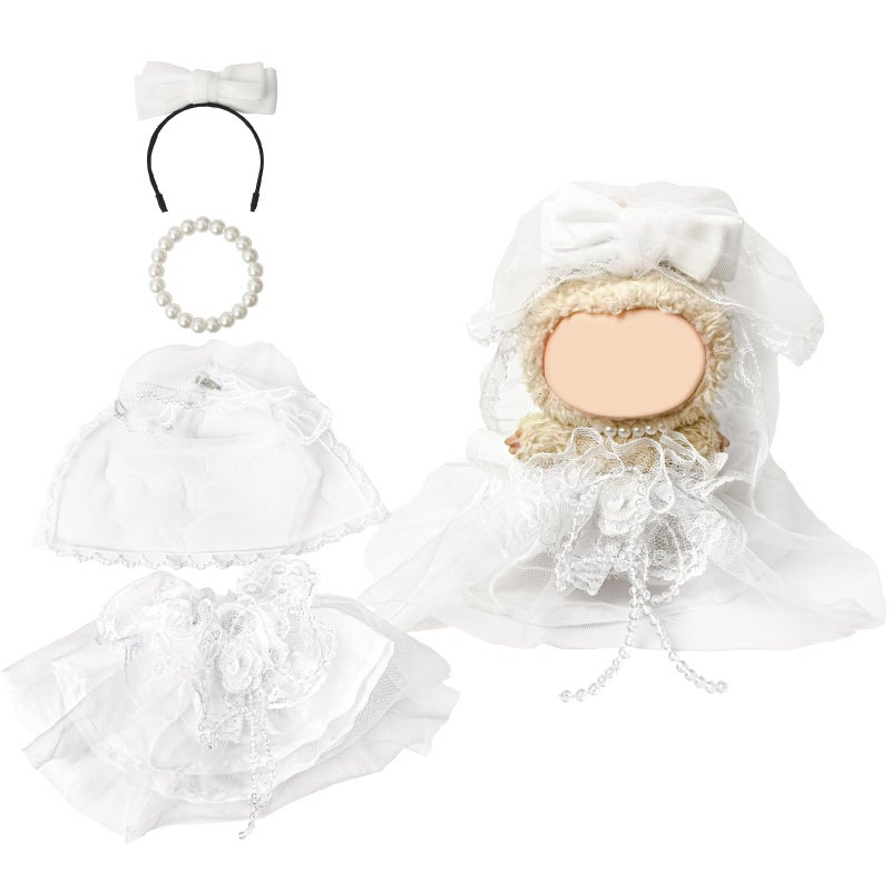 NEOVISTA Clothes Compatible with LABUBU Doll 4PCS Wedding Dress Set 17cm Doll Clothes Designer Outfit for Bridal Theme Cute Stylish Accessories for Labubu No Doll Ivory Bridal Charm - Image 2