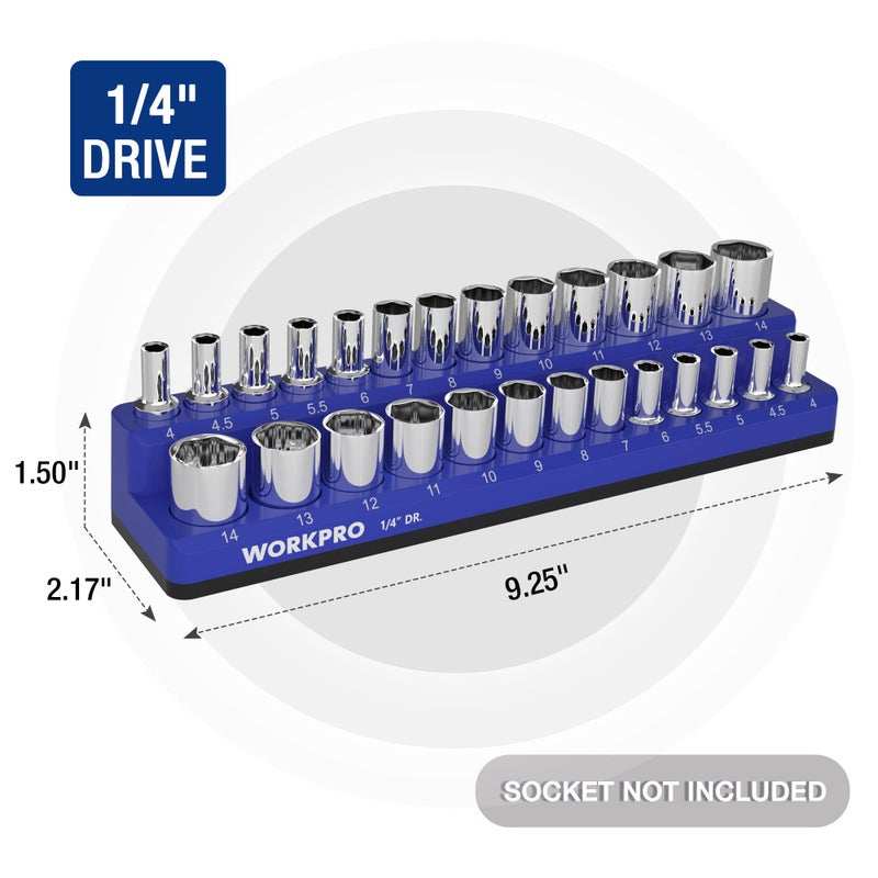 WORKPRO Magnetic Socket Organizer, 1/4-Inch Metric Socket Holder, Tool Trays Holds 26 Pieces Standard Size and Deep Size Sockets(Sockets not Included) - Image 3