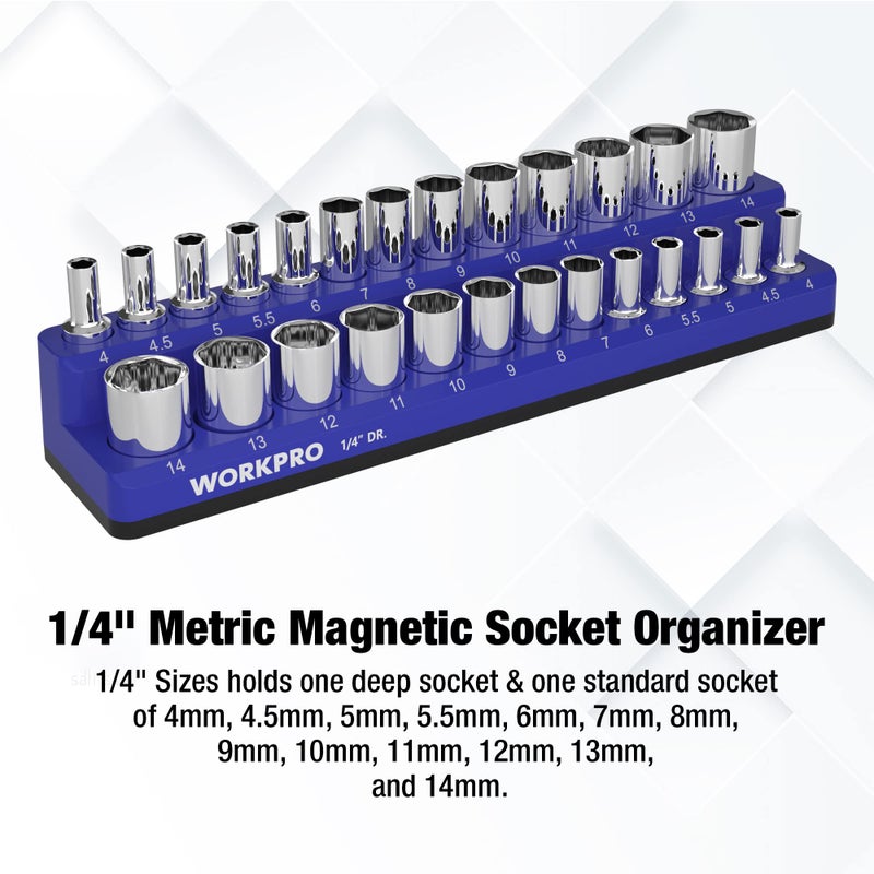 WORKPRO Magnetic Socket Organizer, 1/4-Inch Metric Socket Holder, Tool Trays Holds 26 Pieces Standard Size and Deep Size Sockets(Sockets not Included) - Image 2